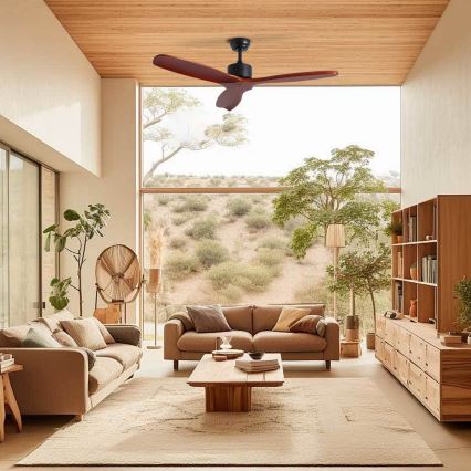 ZEVENTI - Ventilador de teto CUENCA Wi-Fi Tuya preto/carvalho + controlo remoto
