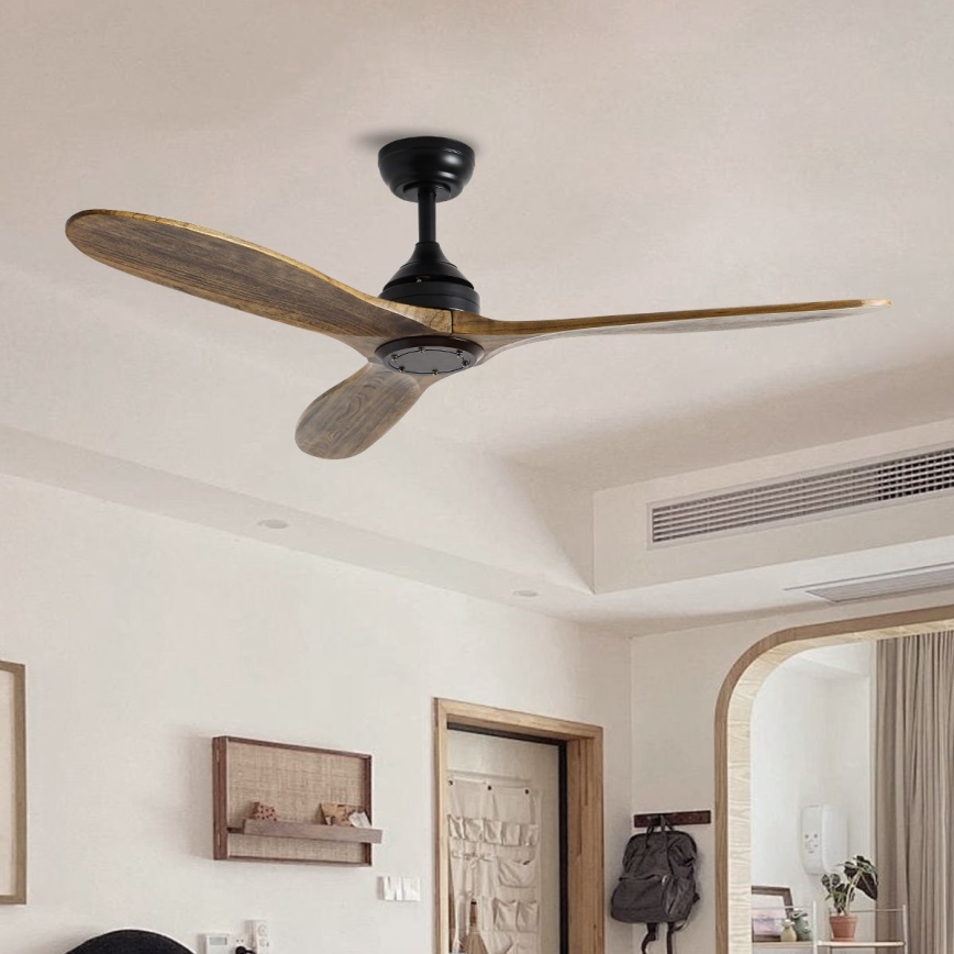 ZEVENTI - Ventilador de teto LAURIA Wi-Fi Tuya preto/carvalho + controlo remoto
