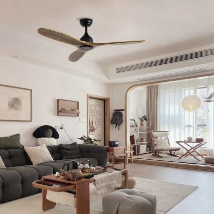 ZEVENTI - Ventilador de teto LAURIA Wi-Fi Tuya preto/carvalho + controlo remoto