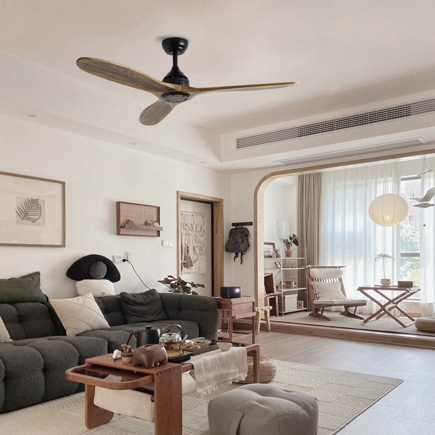 ZEVENTI - Ventilador de teto LAURIA Wi-Fi Tuya preto/carvalho + controlo remoto