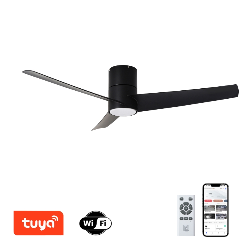 ZEVENTI - Ventilador de teto LED BARROSA LED/18W/230V 3000/4000/6000K Wi-Fi Tuya preto + controlo remoto