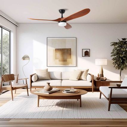 ZEVENTI - Ventilador de teto LED GINOSA LED/18W/230V 3000-6000K Wi-Fi Tuya preto/carvalho + comando à distância