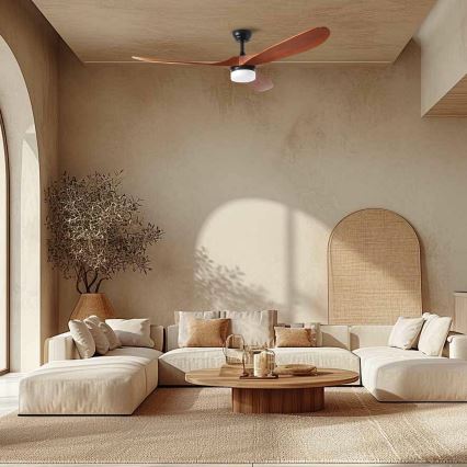 ZEVENTI - Ventilador de teto LED GINOSA LED/18W/230V 3000-6000K Wi-Fi Tuya preto/carvalho + comando à distância
