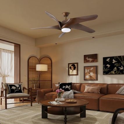 ZEVENTI - Ventilador de teto LED LUCCA LED/18W/230V 3000-6000K Wi-Fi Tuya marrom + controlo remoto