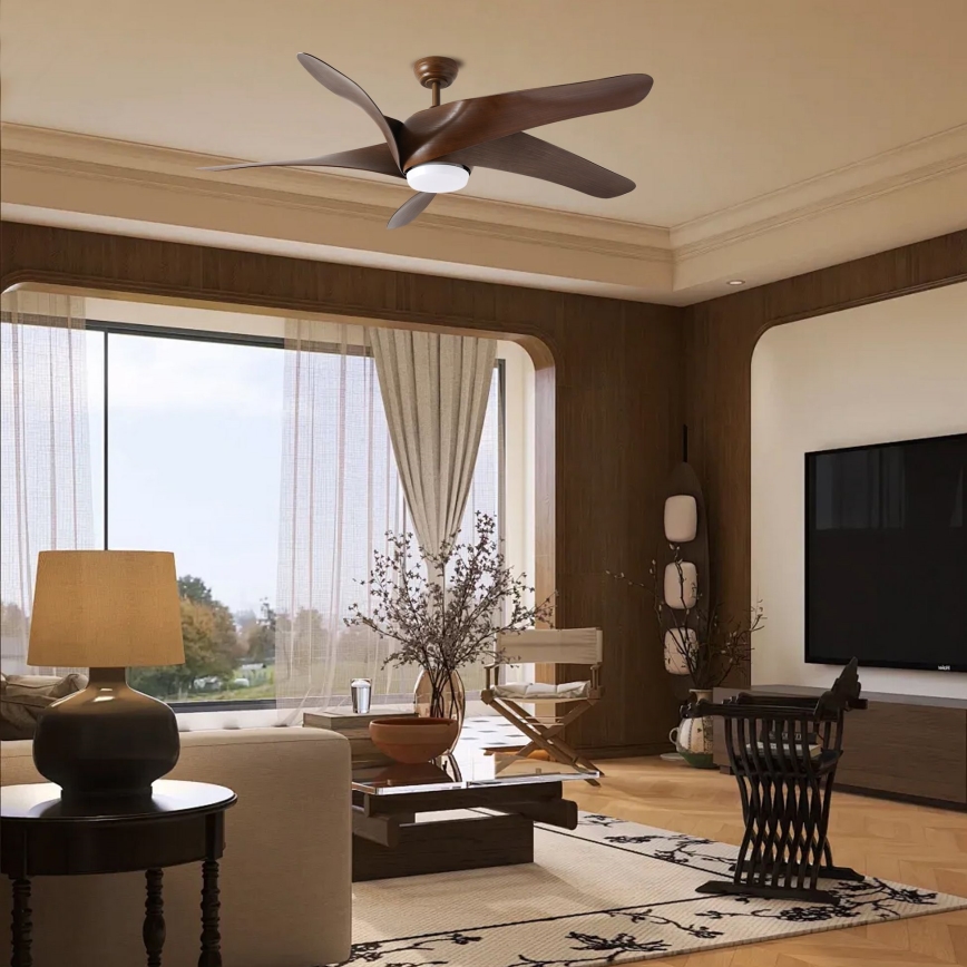 ZEVENTI - Ventilador de teto LED LUCCA LED/18W/230V 3000-6000K Wi-Fi Tuya marrom + controlo remoto