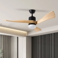 ZEVENTI - Ventilador de teto LED NATURITO LED/18W/230V 3000-6000K Wi-Fi Tuya preto/carvalho + comando à distância