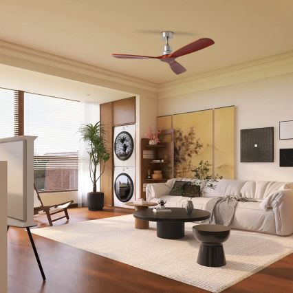 ZEVENTI - Ventilador de teto LIONI Wi-Fi Tuya cromo fosco/carvalho + controlo remoto