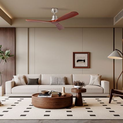 ZEVENTI - Ventilador de teto LIONI Wi-Fi Tuya cromo fosco/carvalho + controlo remoto