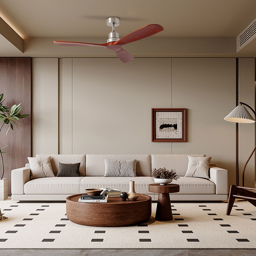 ZEVENTI - Ventilador de teto LIONI Wi-Fi Tuya cromo fosco/carvalho + controlo remoto