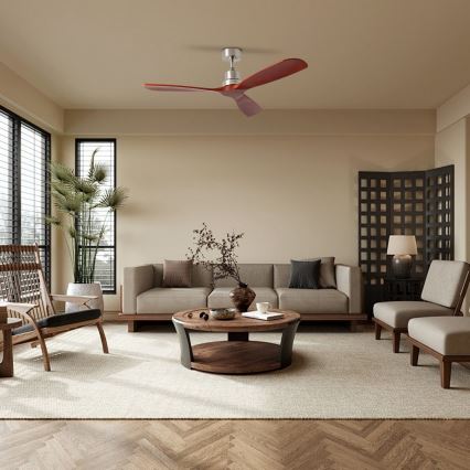 ZEVENTI - Ventilador de teto LIONI Wi-Fi Tuya cromo fosco/carvalho + controlo remoto