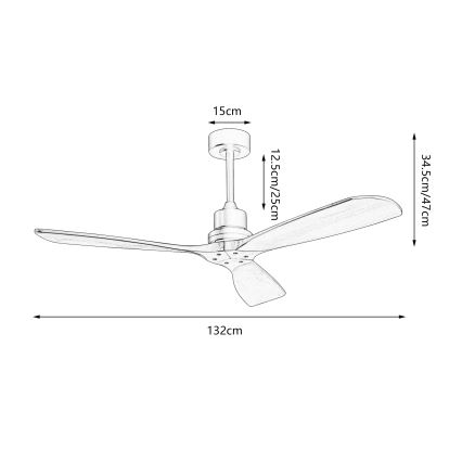 ZEVENTI - Ventilador de teto LIONI Wi-Fi Tuya cromo fosco/carvalho + controlo remoto