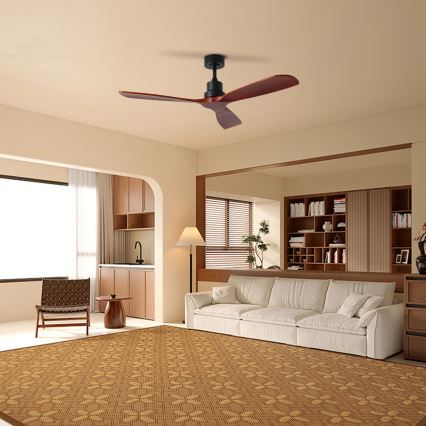 ZEVENTI - Ventilador de teto LIONI Wi-Fi Tuya preto/carvalho + controlo remoto