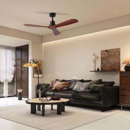 ZEVENTI - Ventilador de teto LIONI Wi-Fi Tuya preto/carvalho + controlo remoto