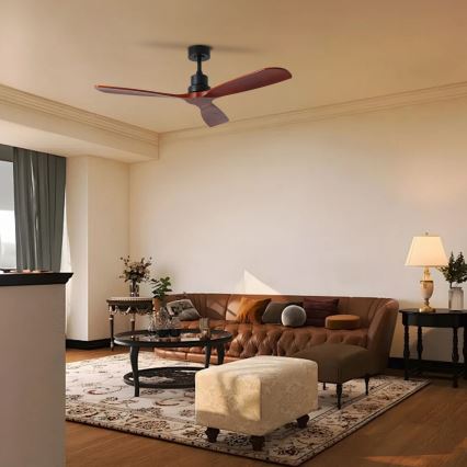 ZEVENTI - Ventilador de teto LIONI Wi-Fi Tuya preto/carvalho + controlo remoto