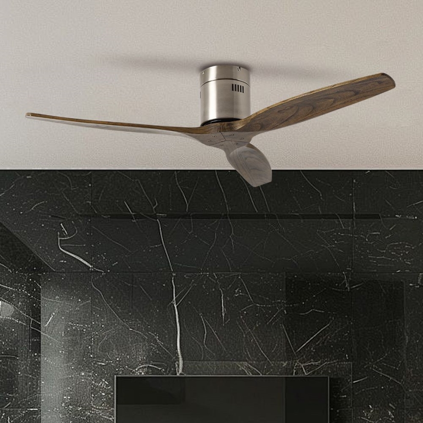 ZEVENTI - Ventilador de teto SPELLO Wi-Fi Tuya cromo mate/carvalho + controlo remoto