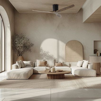 ZEVENTI - Ventilador de teto SPELLO Wi-Fi Tuya preto/carvalho + controlo remoto