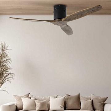 ZEVENTI - Ventilador de teto SPELLO Wi-Fi Tuya preto/carvalho + controlo remoto