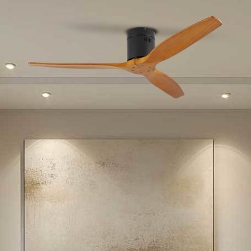ZEVENTI - Ventilador de teto SPELLO Wi-Fi Tuya preto/carvalho + controlo remoto