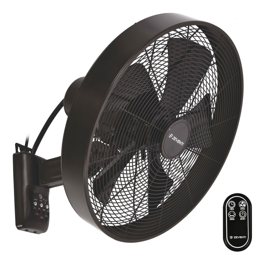 ZEVENTI - Ventoinha de parede FREEZE 50W/230V diâmetro 40 cm preto/castanho + comando
