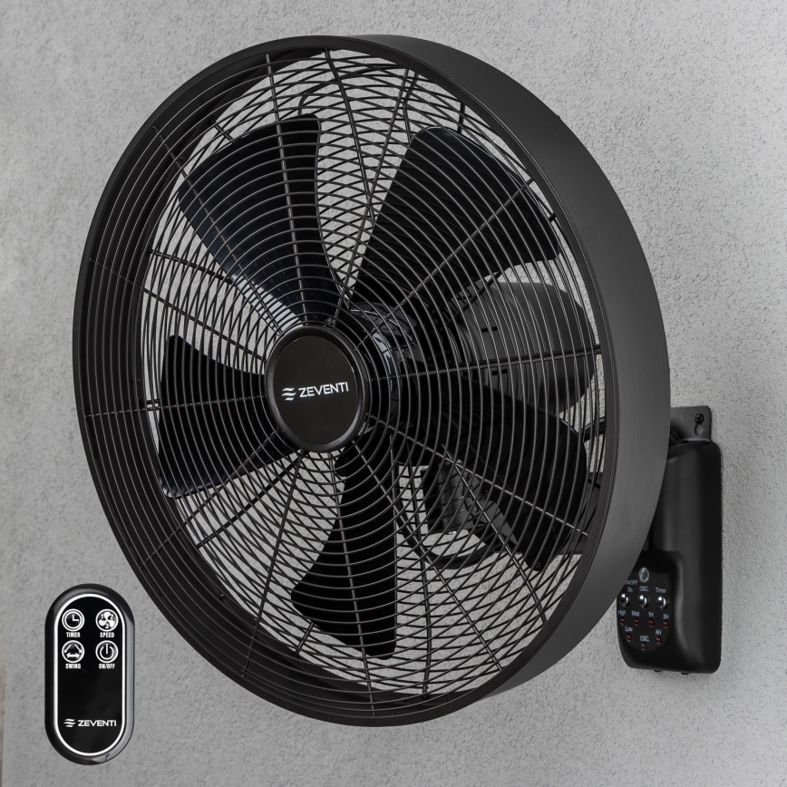 ZEVENTI - Ventoinha de parede FREEZE 50W/230V diâmetro 40 cm preto + comando