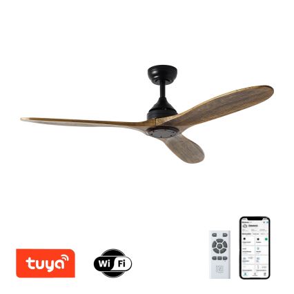 ZEVENTI - Ventoinha de teto LAURIA Wi-Fi Tuya preto/carvalho + comando