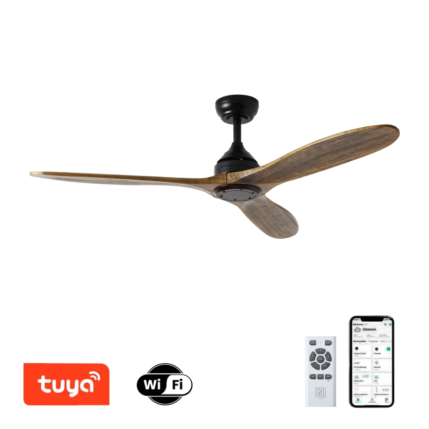 ZEVENTI - Ventoinha de teto LAURIA Wi-Fi Tuya preto/carvalho + comando