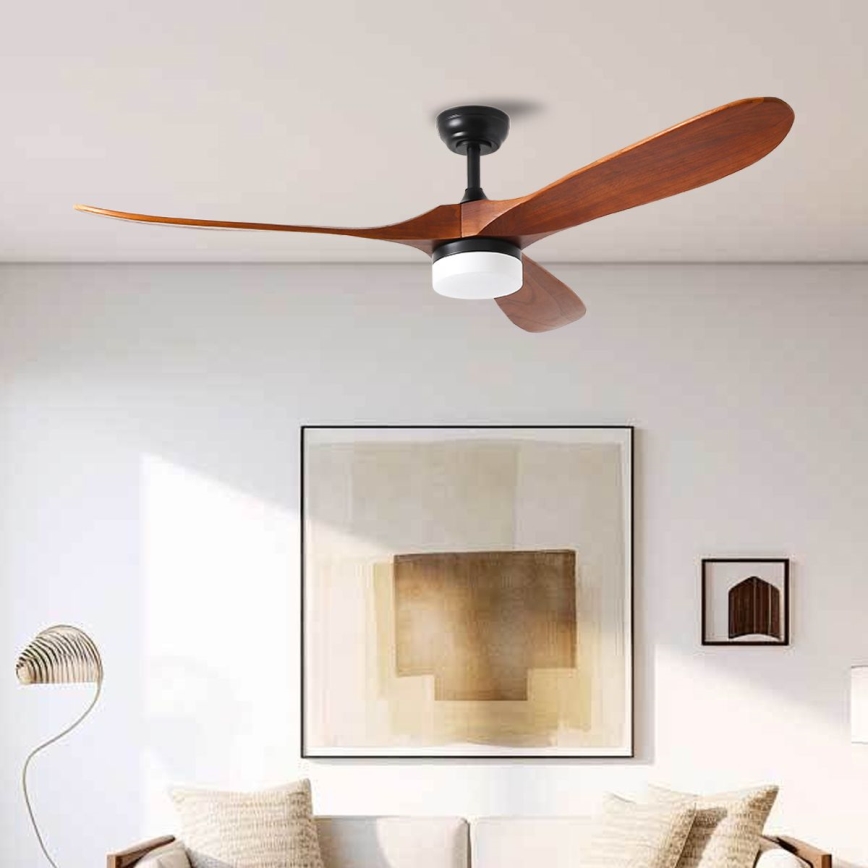 ZEVENTI - Ventoinha de teto LED com regulação GINOSA LED/18W/230V 3000-6000K Wi-Fi Tuya preto/carvalho + comando