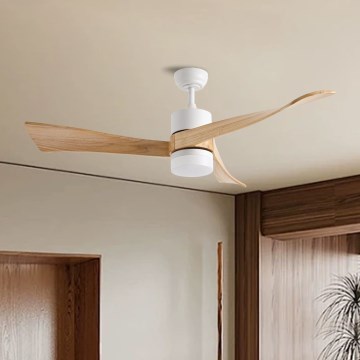 ZEVENTI - Ventoinha de teto LED com regulação NATURITO LED/18W/230V 3000-6000K Wi-Fi Tuya branco/carvalho + comando