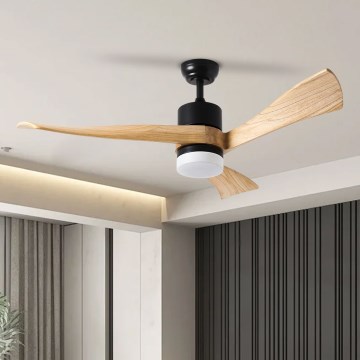 ZEVENTI - Ventoinha de teto LED com regulação NATURITO LED/18W/230V 3000-6000K Wi-Fi Tuya preto/carvalho + comando