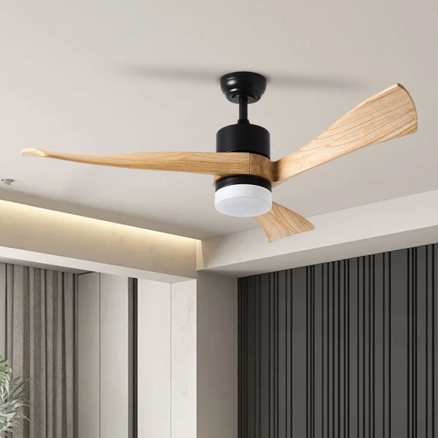 ZEVENTI - Ventoinha de teto LED com regulação NATURITO LED/18W/230V 3000-6000K Wi-Fi Tuya preto/carvalho + comando