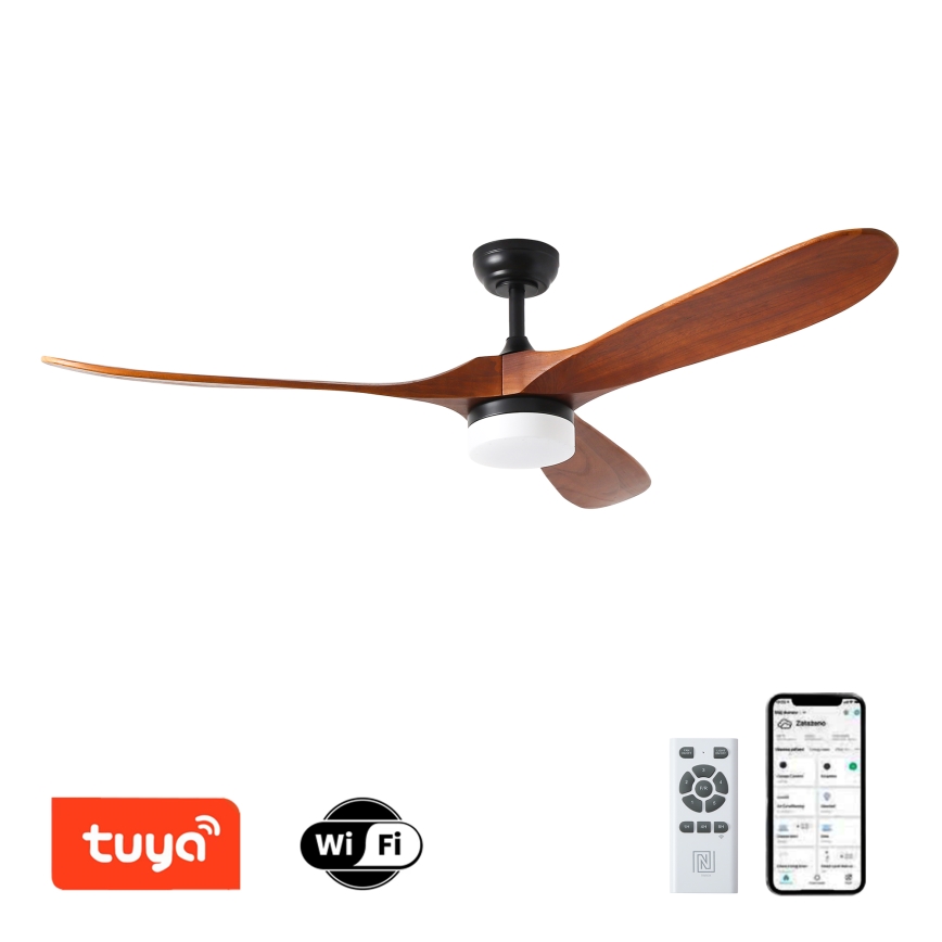 ZEVENTI - Ventoinha de teto LED com regulação GINOSA LED/18W/230V 3000-6000K Wi-Fi Tuya preto/carvalho + comando