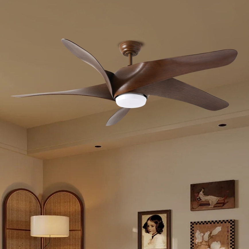 ZEVENTI - Ventoinha de teto LED LUCCA LED/18W/230V 3000-6000K Wi-Fi Tuya castanho + comando