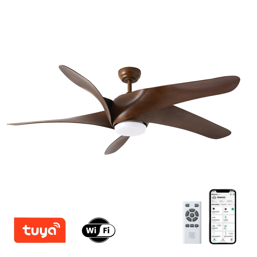 ZEVENTI - Ventoinha de teto LED com regulação LUCCA LED/18W/230V 3000-6000K Wi-Fi Tuya castanho + comando