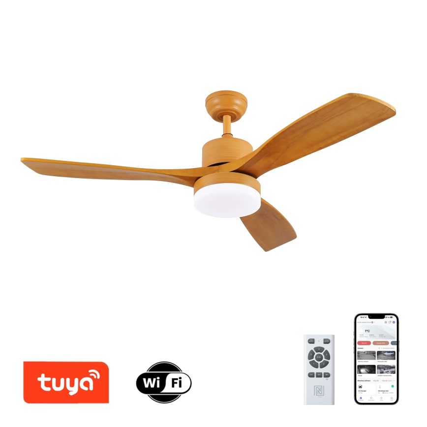 ZEVENTI - Ventoinha de teto LED com regulação MARE LED/24W/230V 3000-6000K Wi-Fi Tuya carvalho + comando