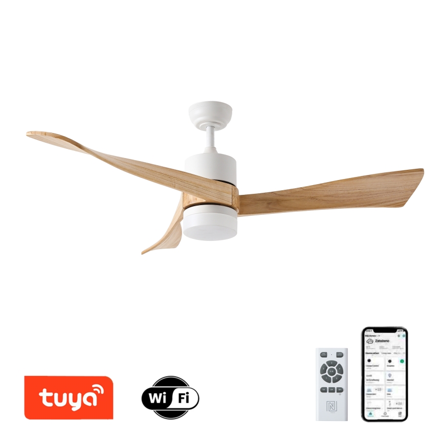 ZEVENTI - Ventoinha de teto LED com regulação NATURITO LED/18W/230V 3000-6000K Wi-Fi Tuya branco/carvalho + comando
