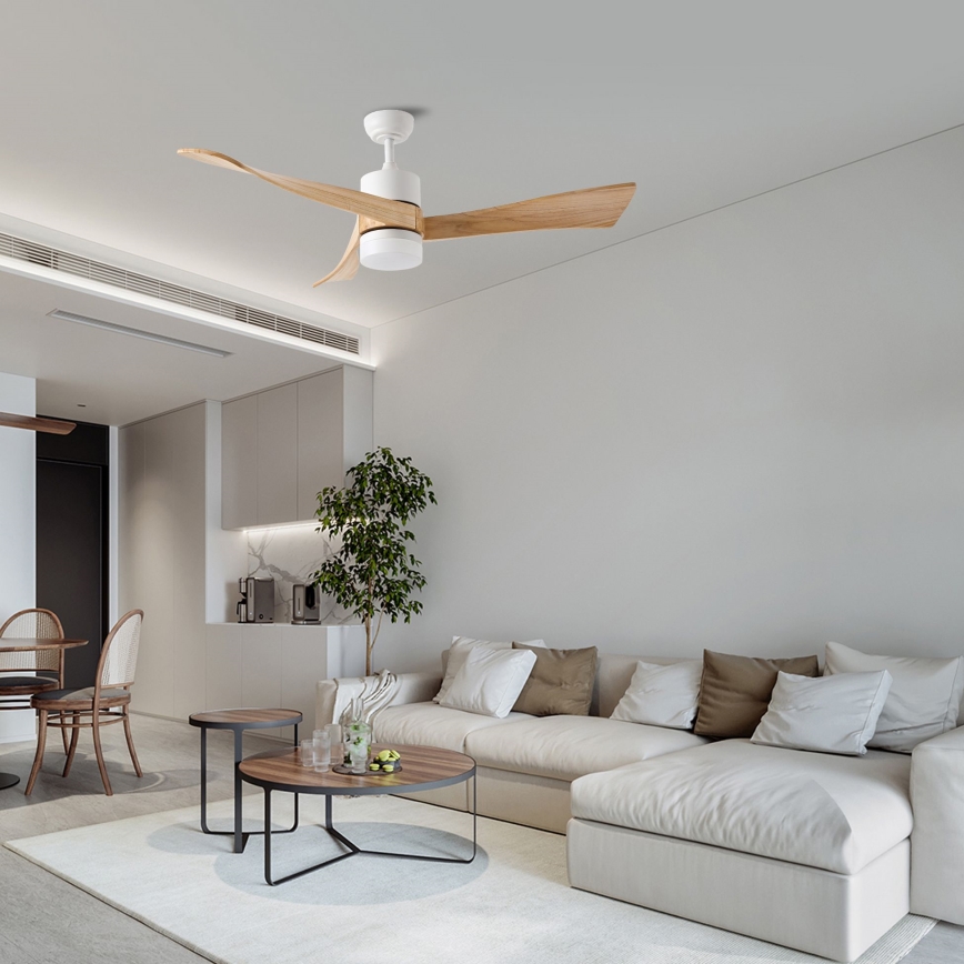ZEVENTI - Ventoinha de teto LED com regulação NATURITO LED/18W/230V 3000-6000K Wi-Fi Tuya branco/carvalho + comando