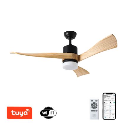 ZEVENTI - Ventoinha de teto LED com regulação NATURITO LED/18W/230V 3000-6000K Wi-Fi Tuya preto/carvalho + comando