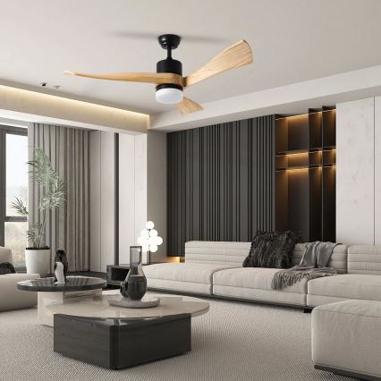 ZEVENTI - Ventoinha de teto LED com regulação NATURITO LED/18W/230V 3000-6000K Wi-Fi Tuya preto/carvalho + comando
