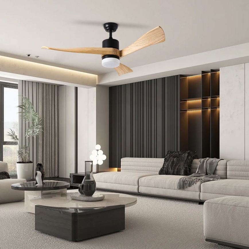 ZEVENTI - Ventoinha de teto LED com regulação NATURITO LED/18W/230V 3000-6000K Wi-Fi Tuya preto/carvalho + comando