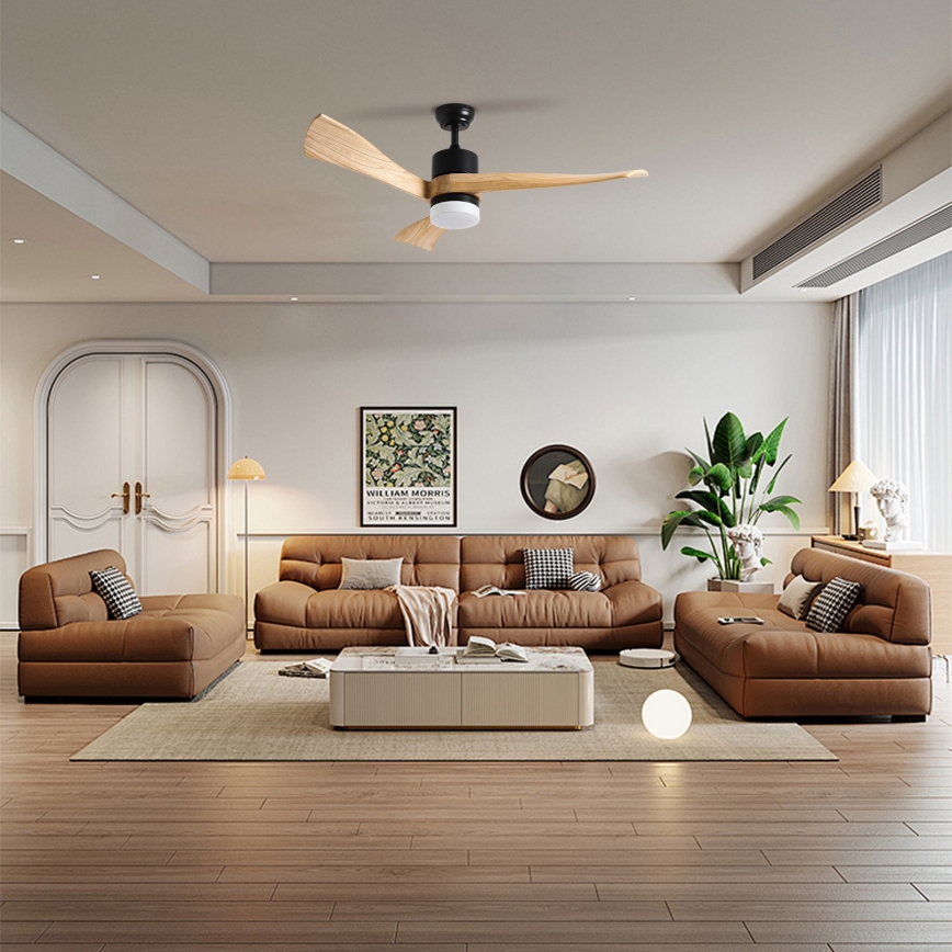 ZEVENTI - Ventoinha de teto LED com regulação NATURITO LED/18W/230V 3000-6000K Wi-Fi Tuya preto/carvalho + comando
