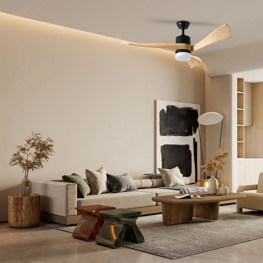 ZEVENTI - Ventoinha de teto LED com regulação NATURITO LED/18W/230V 3000-6000K Wi-Fi Tuya preto/carvalho + comando
