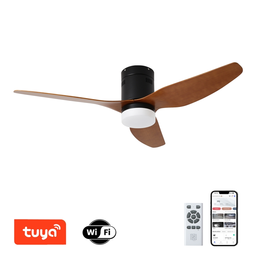 ZEVENTI - Ventoinha de teto LED PADUA LED/18W/230V 3000-6000K Wi-Fi Tuya preto/castanho + comando