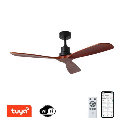 ZEVENTI - Ventoinha de teto LIONI Wi-Fi Tuya preto/carvalho + comando