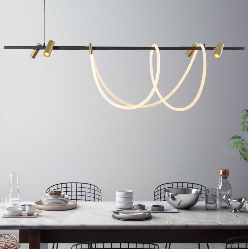 Zuma Line - Candeeiro suspenso LED com regulação LED/60W + LED/7,5W/230V 2700-6000K preto/dourado + comando