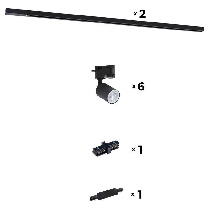 Zuma Line - Foco para sistema de carril 6xGU10/10W/230V preto + acessórios para carril