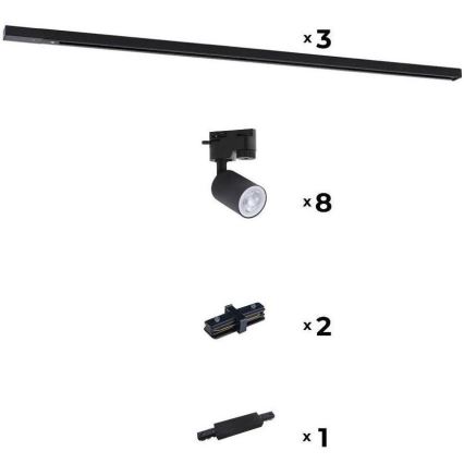 Zuma Line - Foco para sistema de carril 8xGU10/10W/230V preto + acessórios para carril