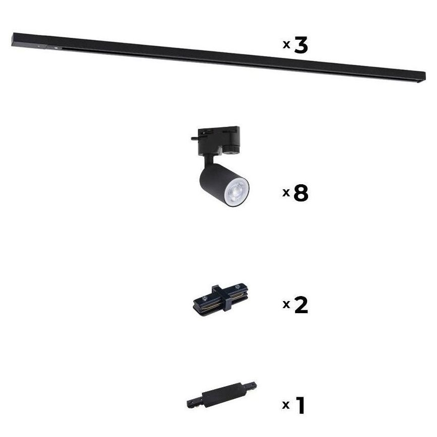 Zuma Line - Foco para sistema de carril 8xGU10/10W/230V preto + acessórios para carril