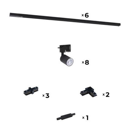 Zuma Line - Foco para sistema de carril 8xGU10/10W/230V preto + acessórios para carril