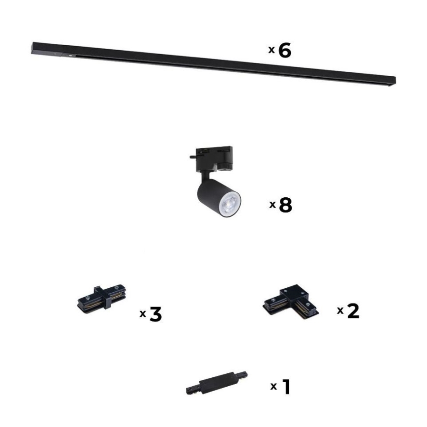 Zuma Line - Foco para sistema de carril 8xGU10/10W/230V preto + acessórios para carril