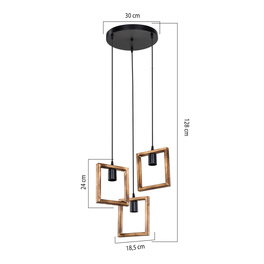 Zuma Line - Candeeiro suspenso 3xE27/20W/230V pinho/preto